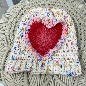 Handmade crochet heart ruffle beanie hat